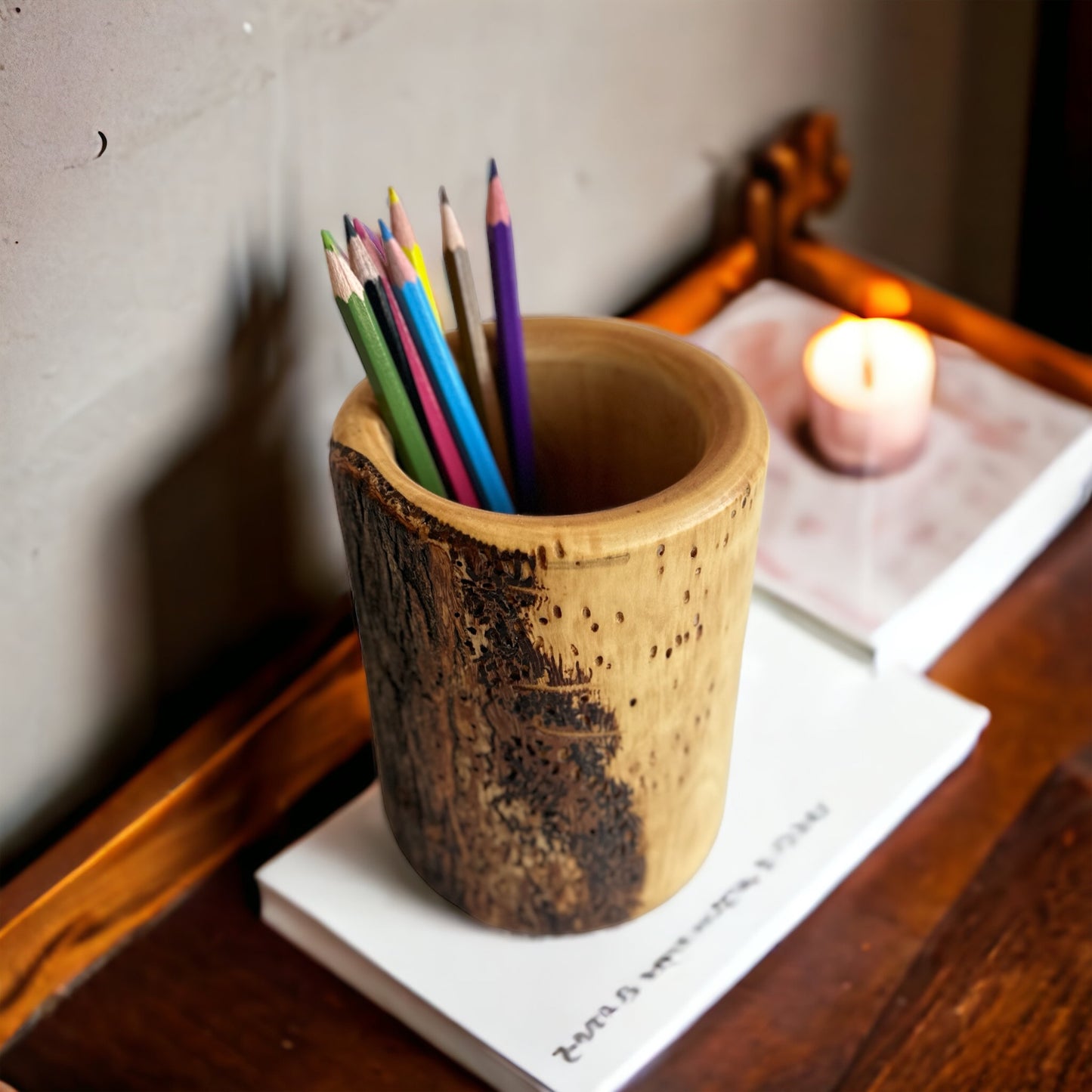 Wooden pencil box, Olive Wood penholder