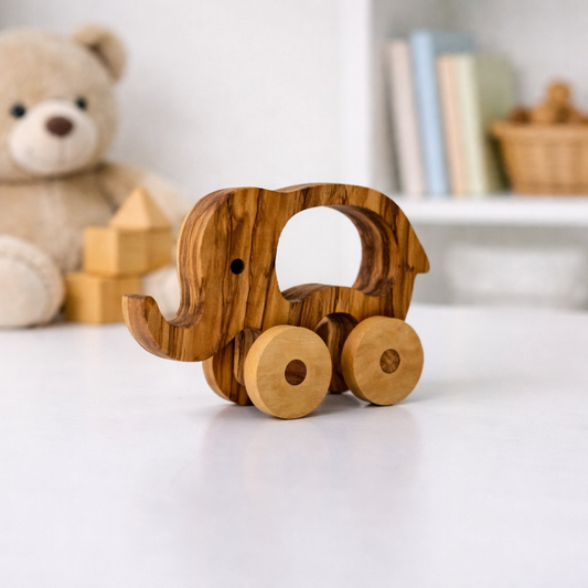 Olive Wood Toy Elephant, Wooden Toy Elephant, Enviroment Friendly Toy, Handmade Wooden Toy, Wooden Baby Toy, Vegan Toys, Chemical-free toys