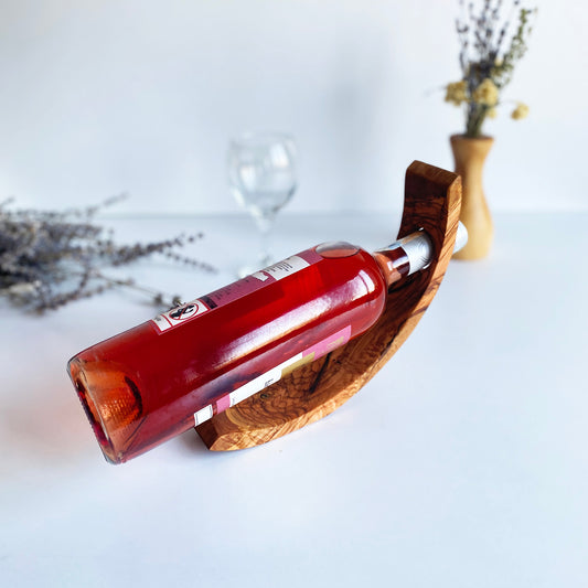 Stylish Olive Wood Wine Bottle Holder, Unique and Functional..