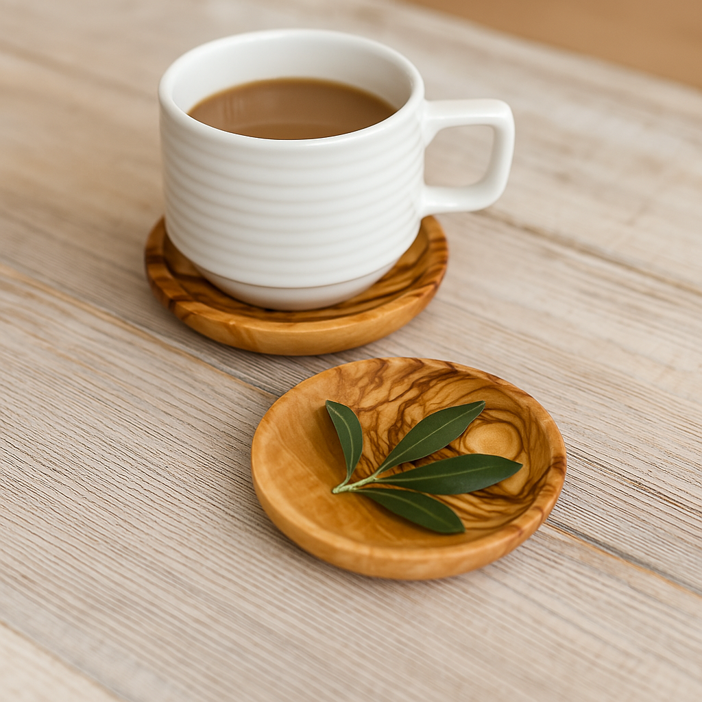 Handcrafted Olive Wood Coaster – Customizable Snack Dish or Tea Cup Plate