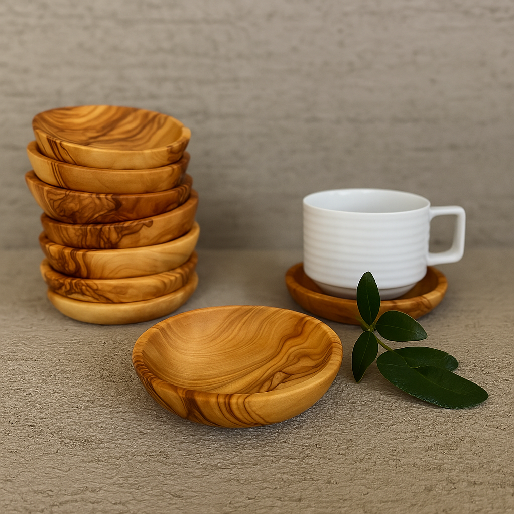 Handcrafted Olive Wood Coaster – Customizable Snack Dish or Tea Cup Plate