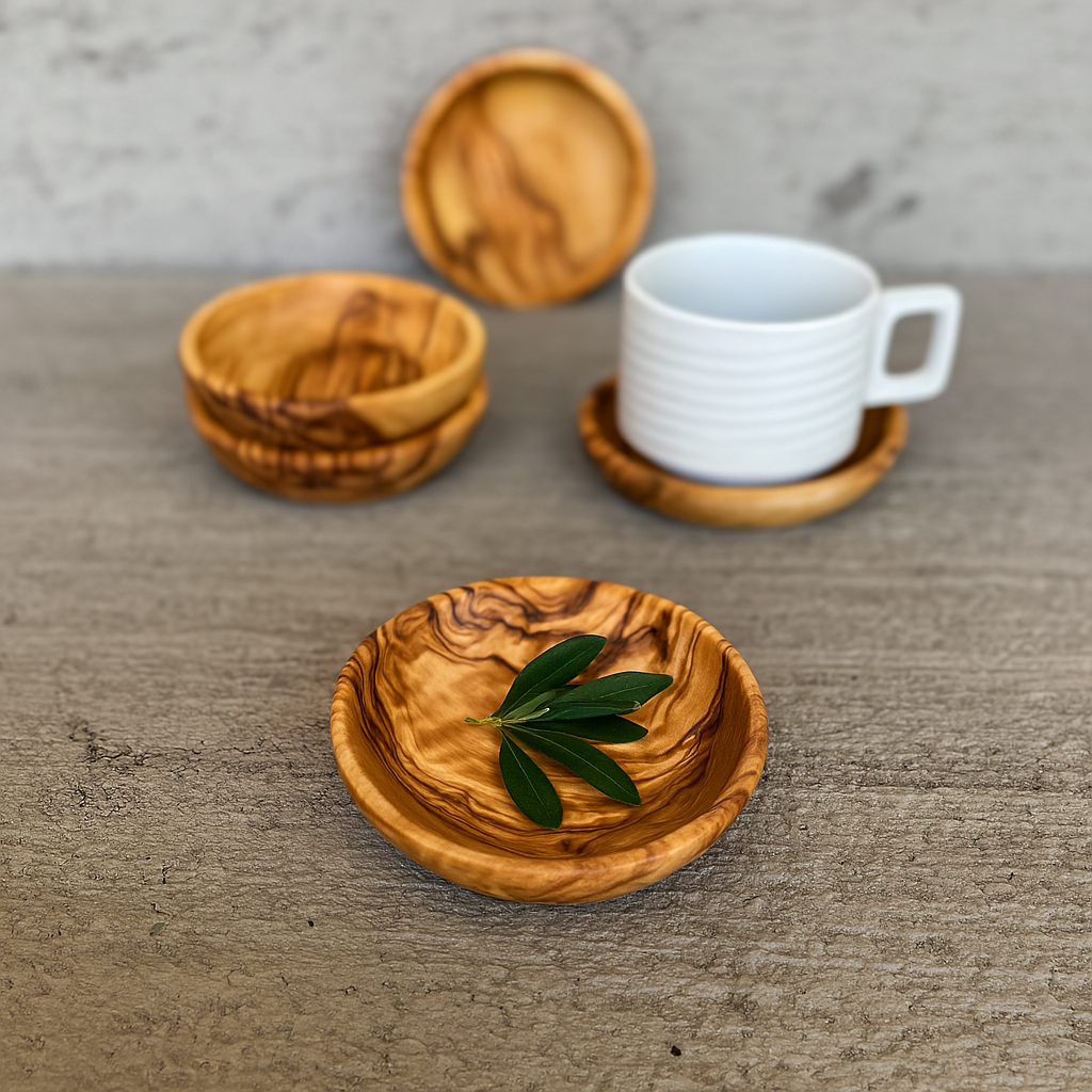 Handcrafted Olive Wood Coaster – Customizable Snack Dish or Tea Cup Plate