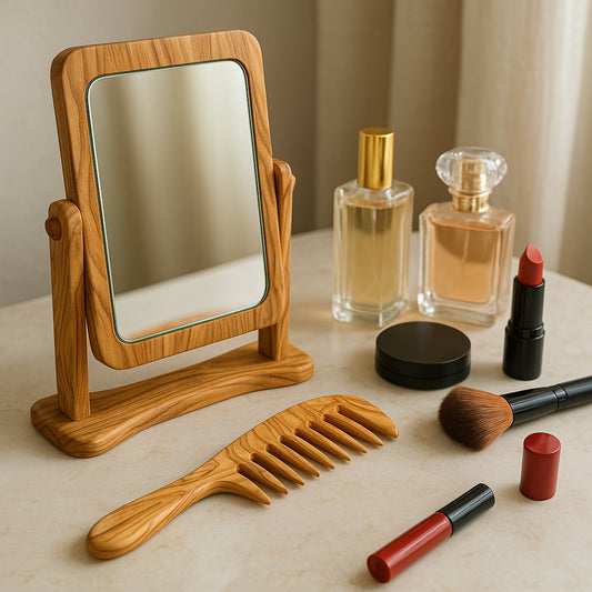 Handcrafted Olive Wood Table Mirror