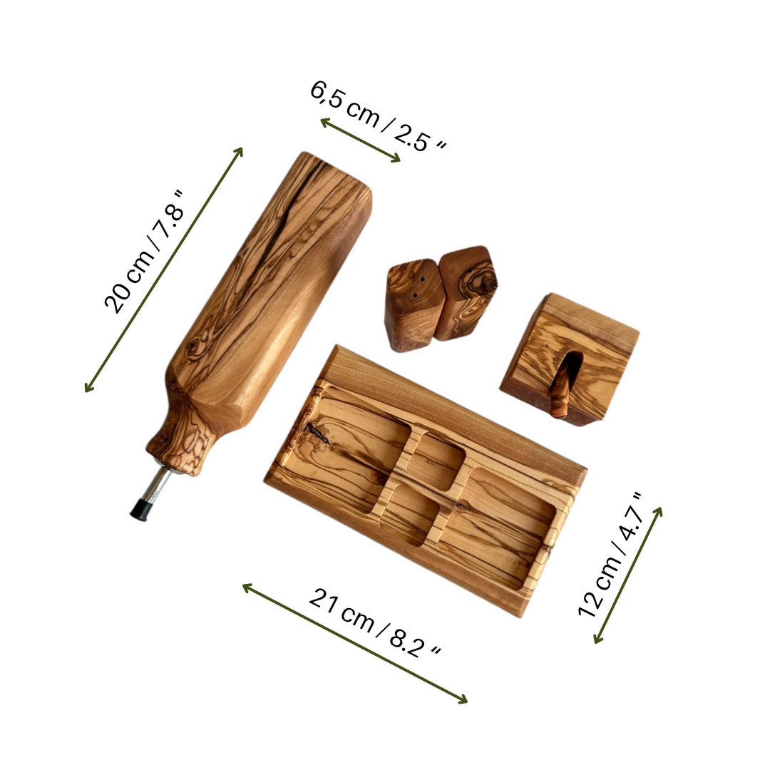 Handcrafted Olive Wood Dining Table Condiment Set - Hector Menage Set