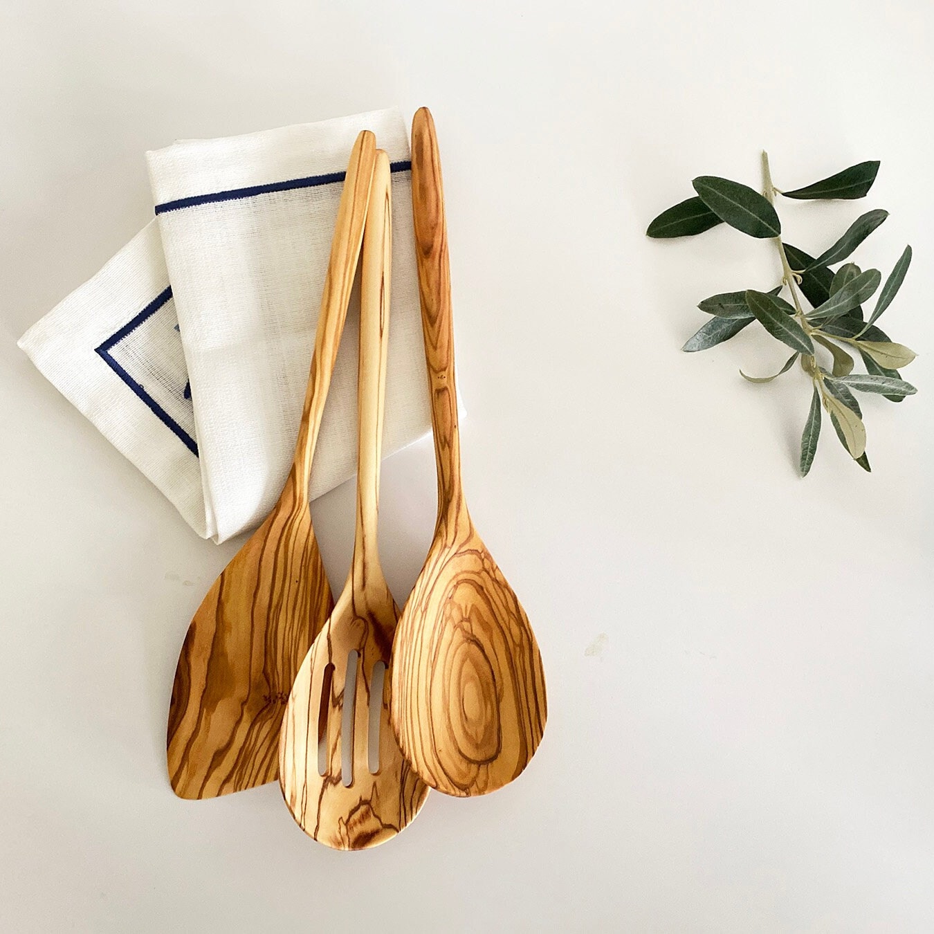 Olive Wood Organic Cutlery, Olive Wood Serving Spoon Set