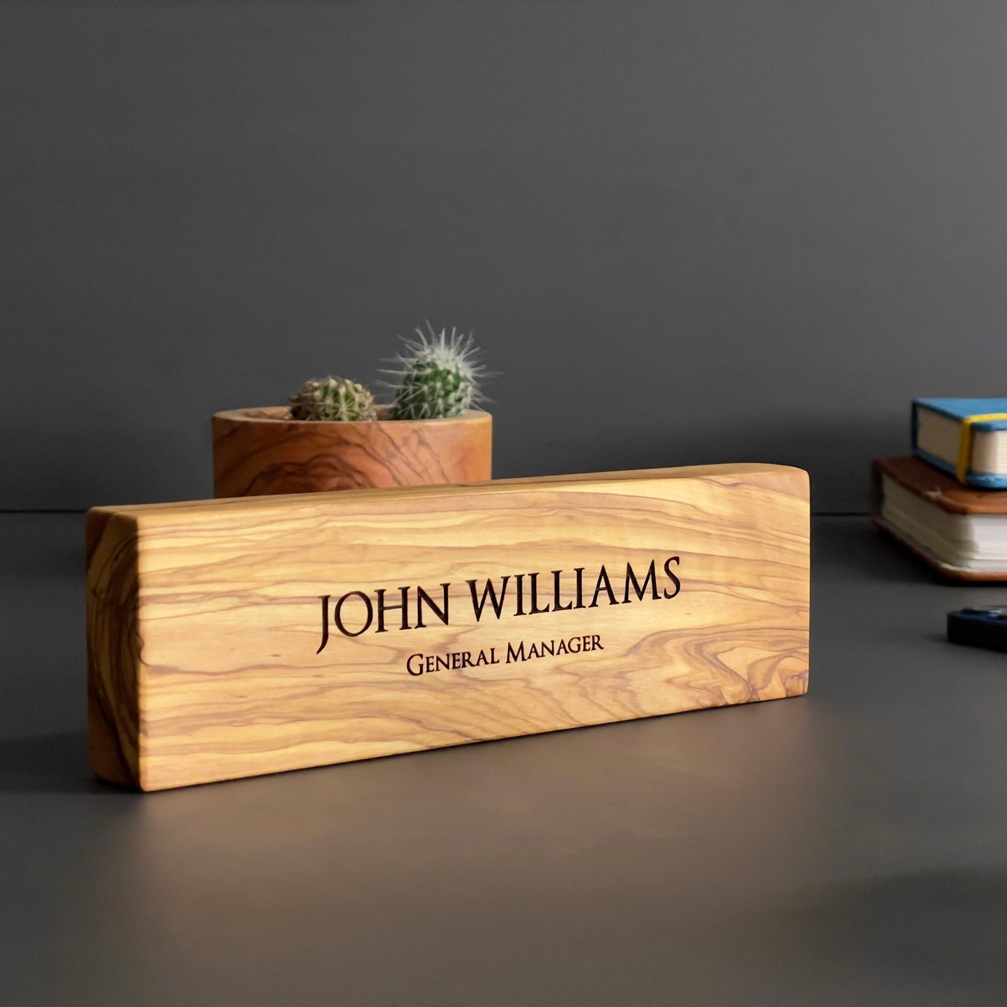 Olive wood Name Sign, Personalized Wood Desk Name, Customized Olive wood Desk Name, Engraved Executive Desk Sign