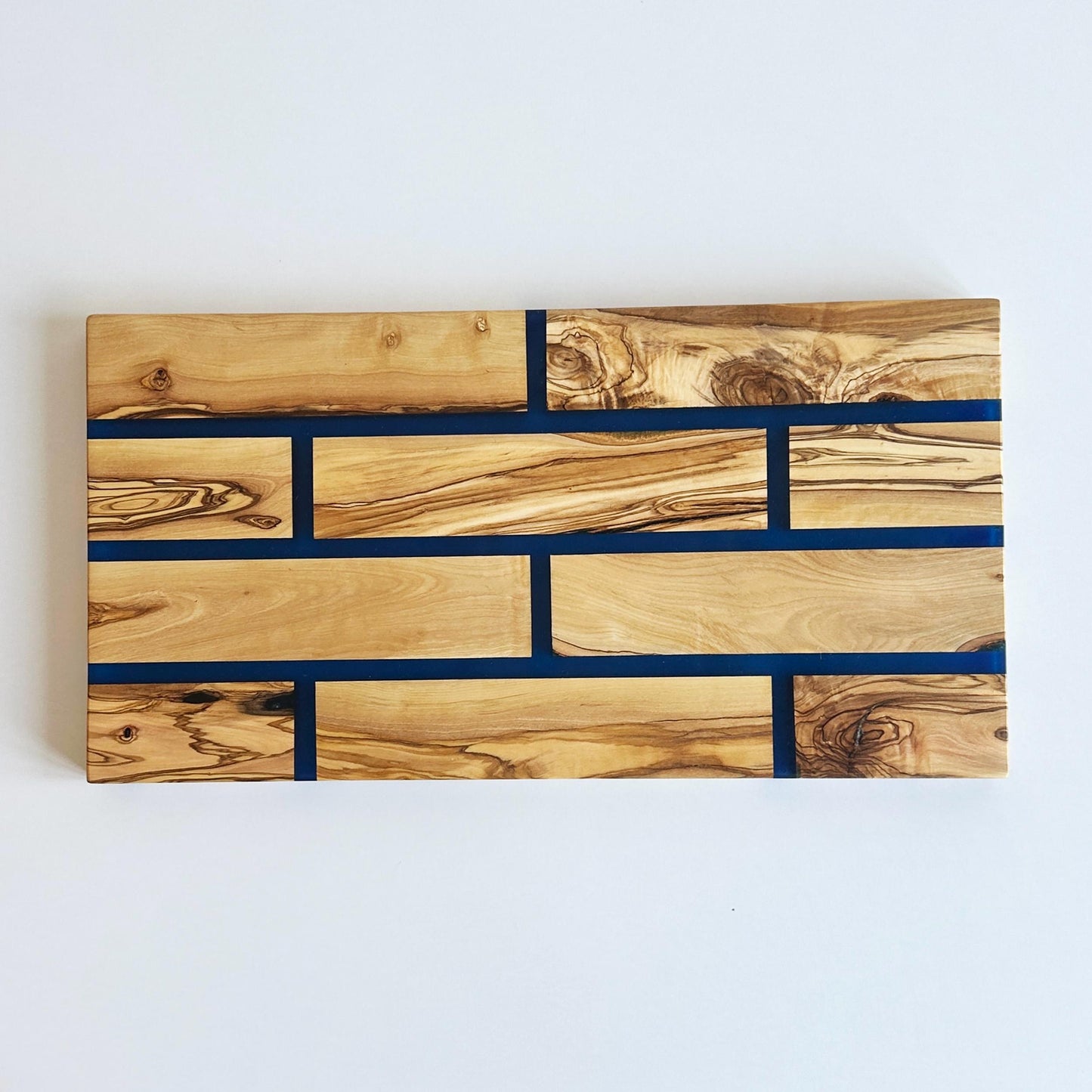 Hand Crafted Olive Wood And Resin Charcuterie Board Board With Brick Pattern | New Home Gift | Olive Wood Board With Epoxy