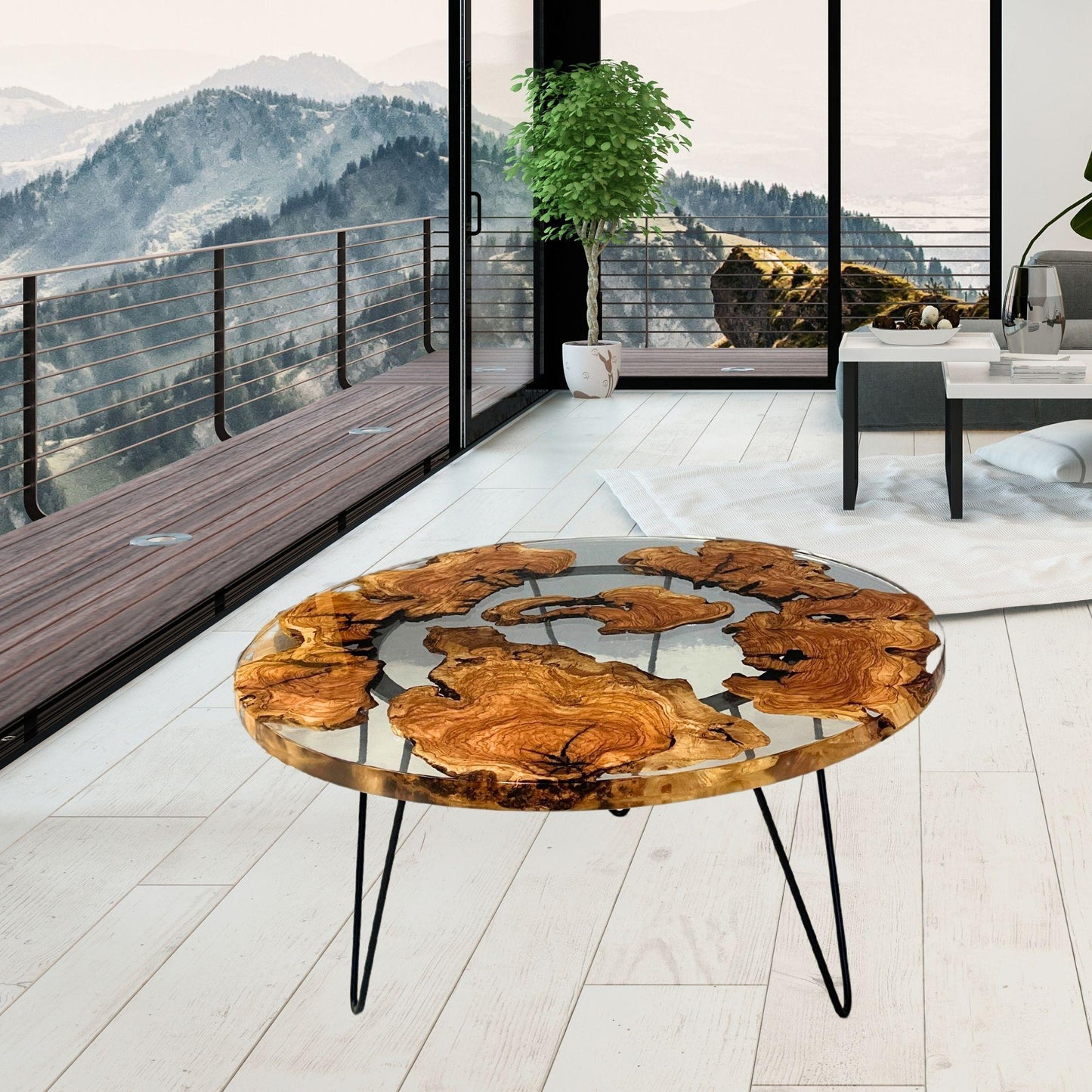 Epoxy Resin Coffe Table | Clear Epoxy Olive Wood Table | Round Epoxy Coffee Table | Custom Order Epoxy Table | Handmade Olive Wood |