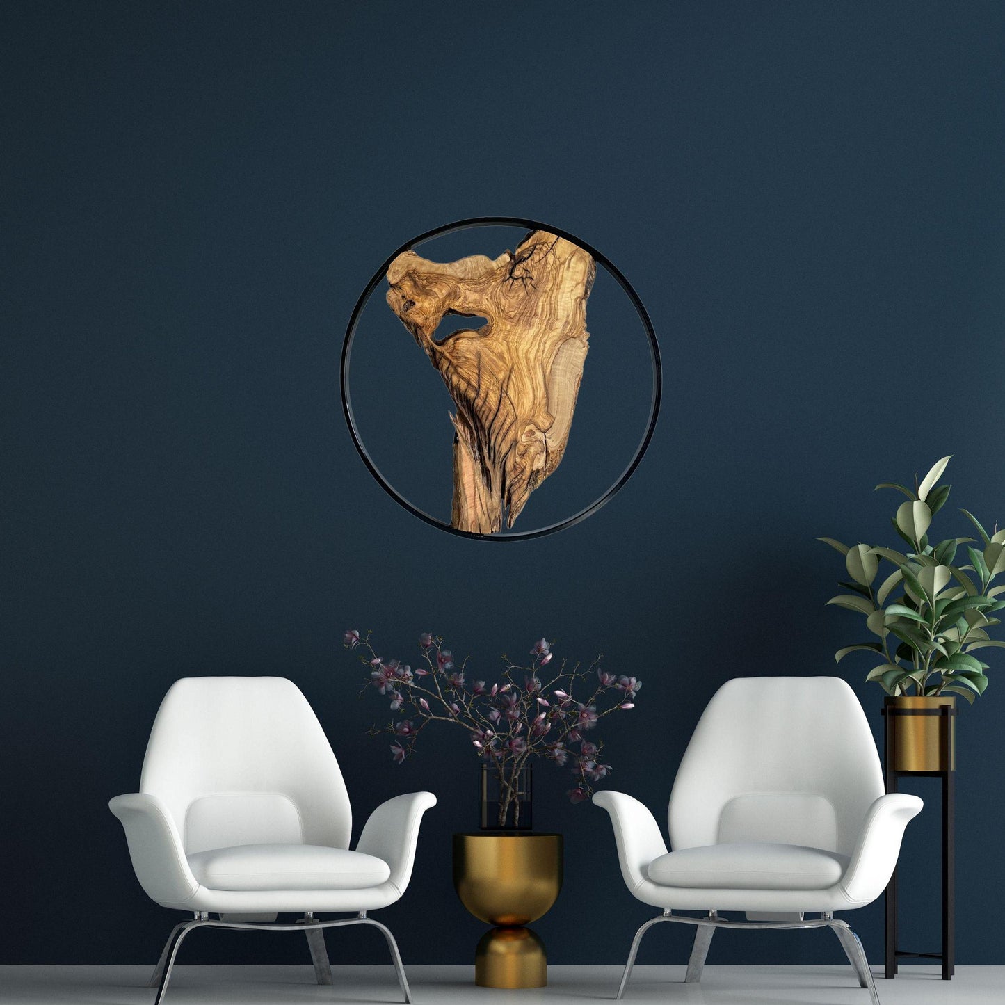 Rustic Olive Wood Wall Decor - Wall Art With Metal Frame - Live Edge Wooden Wall Decor - Large Live Edge Wall Art