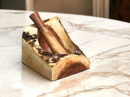 Zeytin Ağacı Havan ve Tokmağı Seti, Oymalı Ahşap Havan ve Tokmağı, Rustik Ahşap Havan ve Tokmağı, Rustik Zeytin Ağacı Havan