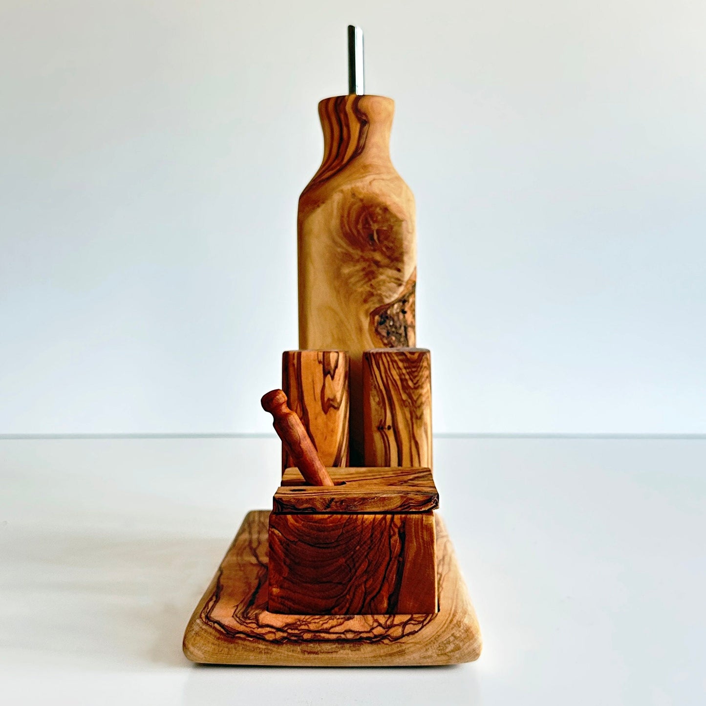 Handcrafted Olive Wood Dining Table Condiment Set - Hector Menage Set