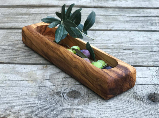 Olive Wood Olive Serving Dish – Handmade Natural Olive Bowl