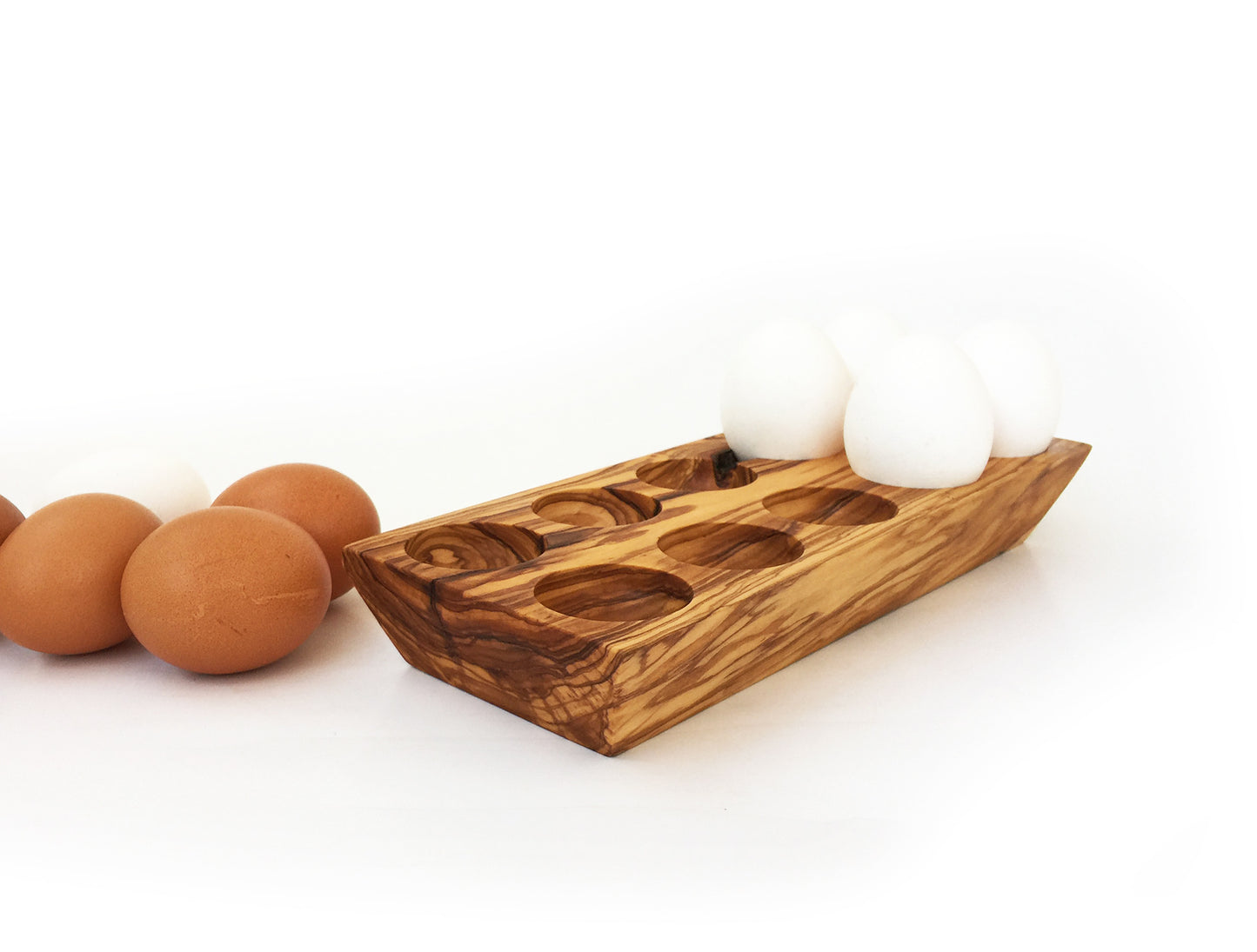 Olive Wood Egg Holder, Wooden Egg Storage Container for Refrigerator