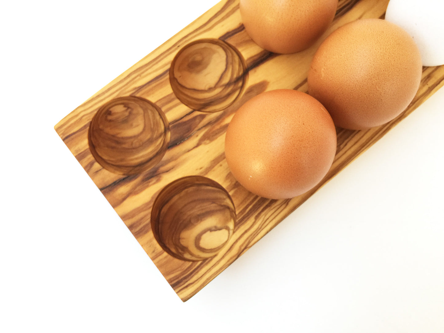 Olive Wood Egg Holder, Wooden Egg Storage Container for Refrigerator