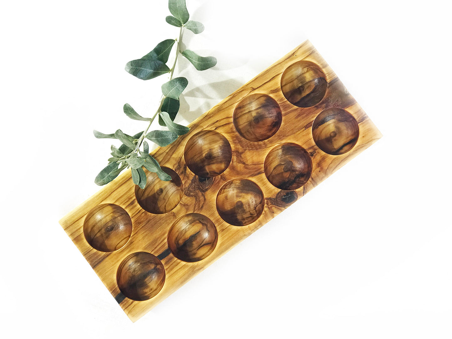 Olive Wood Egg Holder, Wooden Egg Storage Container for Refrigerator