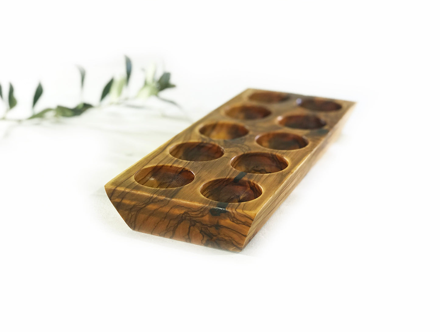 Olive Wood Egg Holder, Wooden Egg Storage Container for Refrigerator