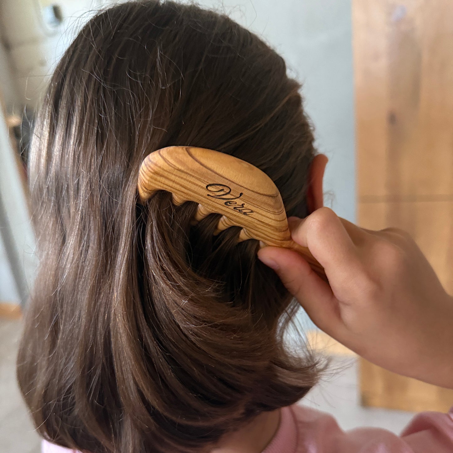 Personalized Olive Wood Comb for Girls |  Handmade & Natural