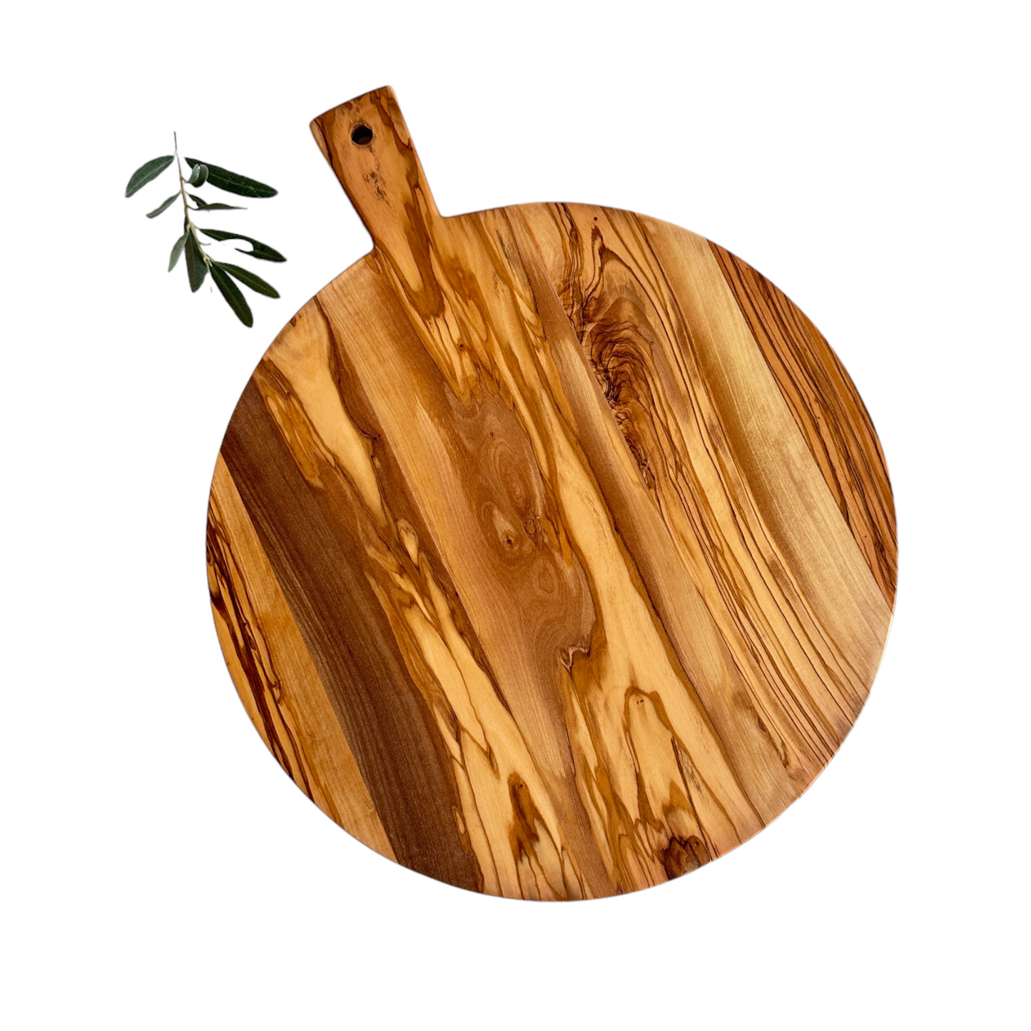 Olive Wood Round Cheese And Pizza Board With Handle | Afrodit Cheese And Pizza Board