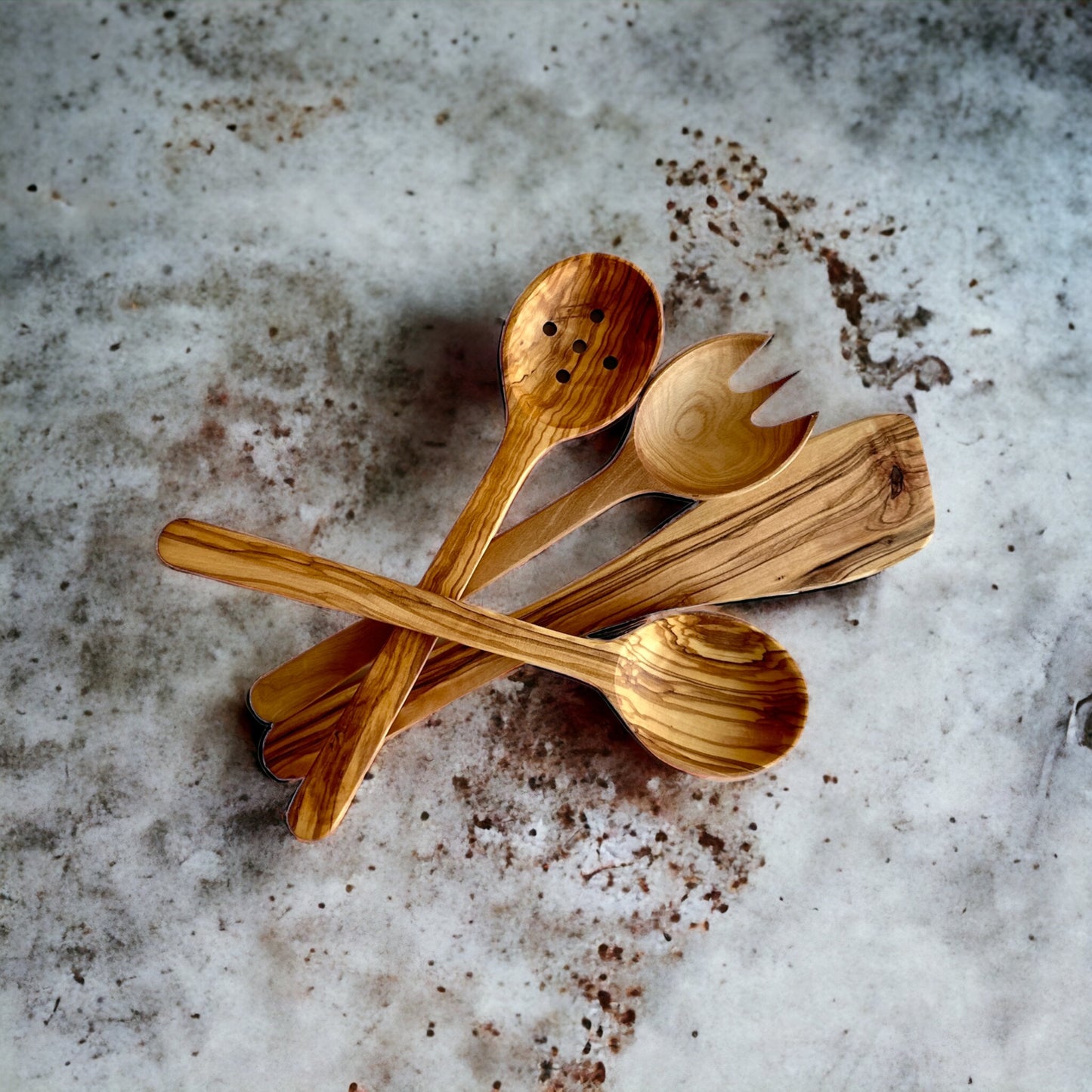 Functional and Elegant Spoon Set, Olive Wood Serving and Cooking Spoons