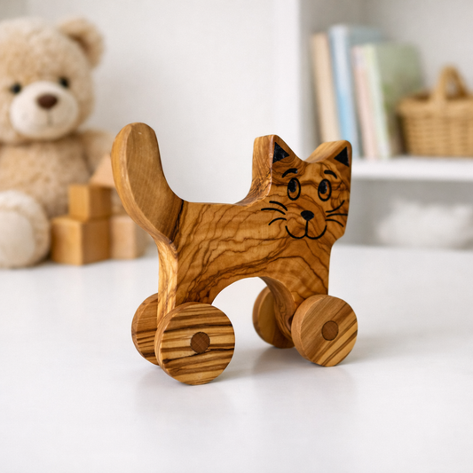 Personalized Olive Wood Toy Cat, Wooden Toy Cat, Environment Friendly Toys, Vegan Toy, Healthy Wooden Toy, Handmade Wooden Toys, Cat Toy