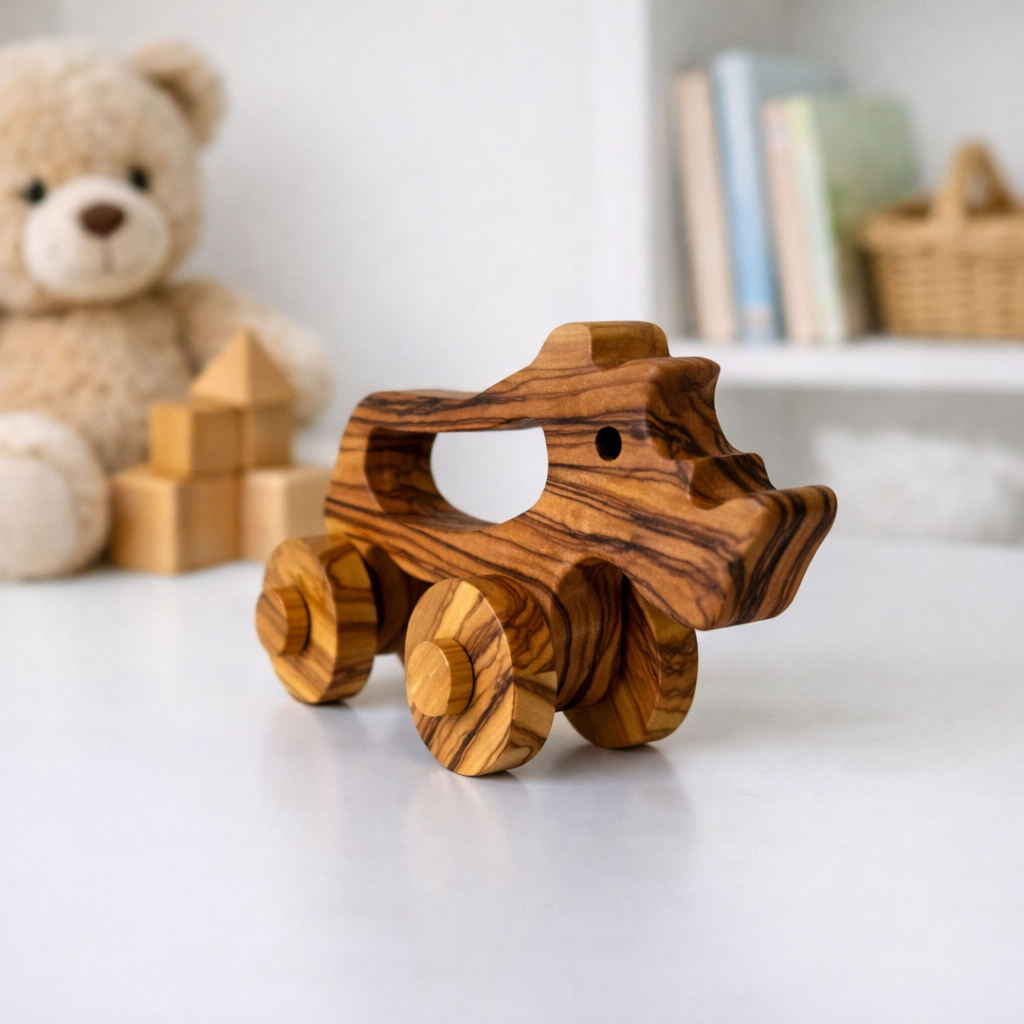 Olive Wood Toy Rhino, Wooden Toy Rhino, Environment Friendly Toy, Vegan Toys, Healthy Baby Toys, Natural Wooden Toy, Safe toys for babies