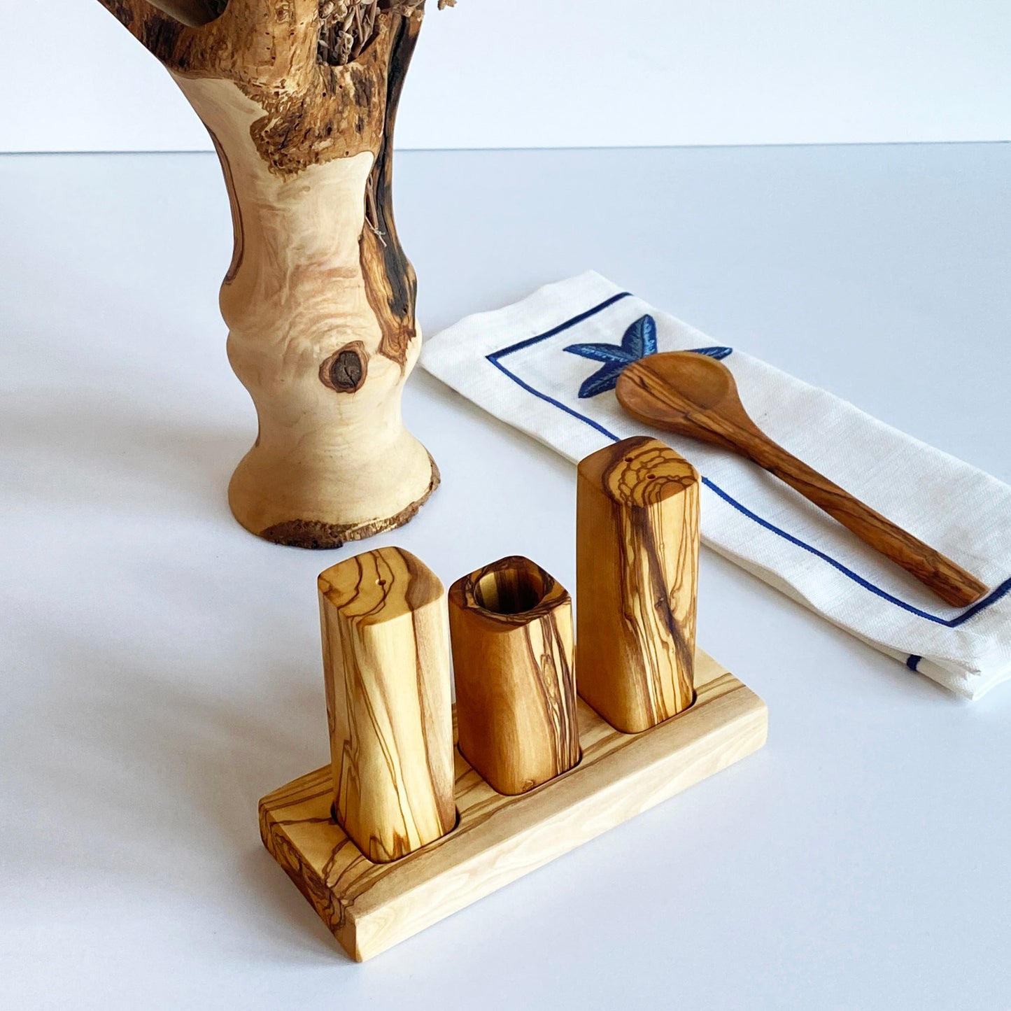 Olive Wood Salt & Pepper Shaker, Olive Wood Toothpick Holder, Authentic Wooden Napkin Holder, Natural Wooden Shaker Set