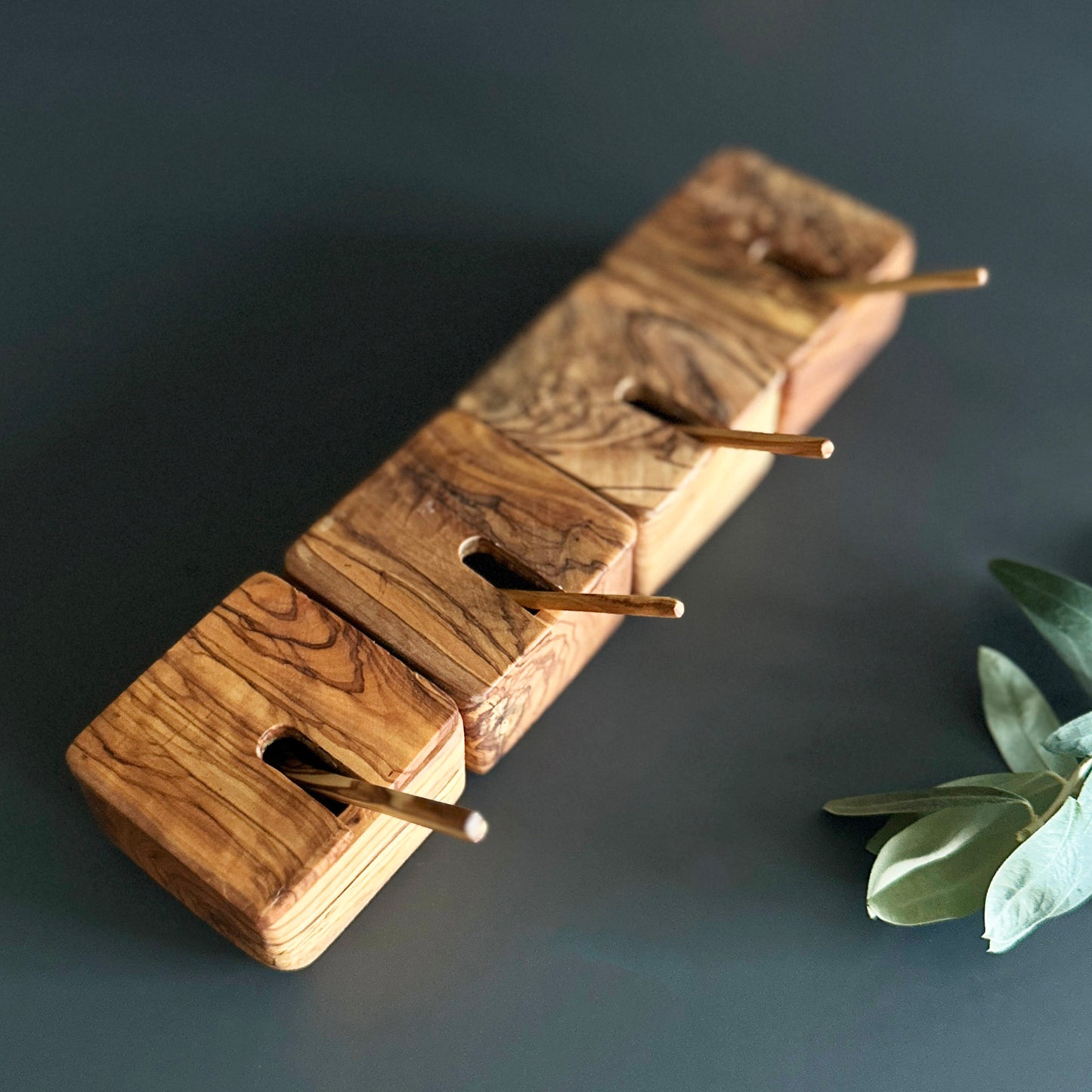 Olive Wood Spice Rack, Functional Box Set For Your Kitchen, Salt Pepper Spicery Containers with spoon