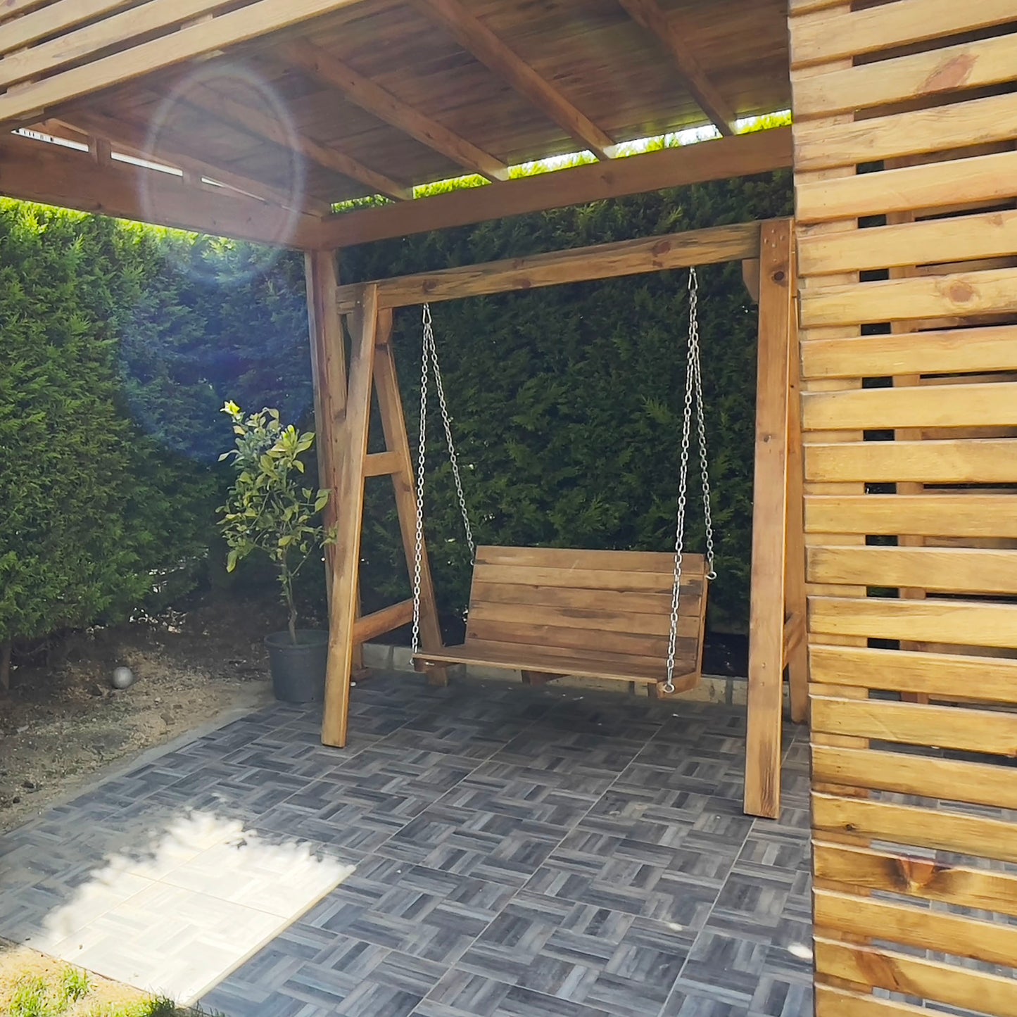 Olive Wood Double Swing, Comfortable and Stylish Swing For Your Garden and Terrace