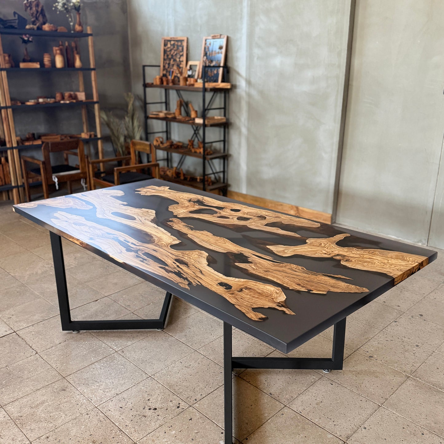 Handcrafted Olive Wood & Epoxy Dining Table – Custom Made, 200x100 cm