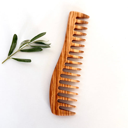 Hector Handmade Olive Wood Wide Tooth Comb – 17cm | Anti-Static, All Hair Types
