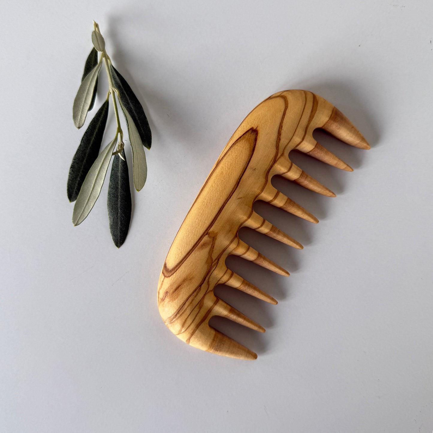 Olive Wood Wide-Tooth Comb – Special design, handmade wooden comb, Natural and Stylish