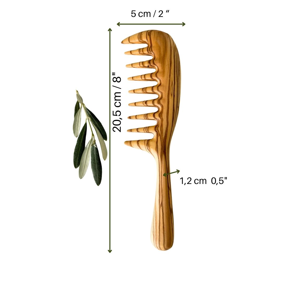 Olive Wood Wide-Tooth Handle Comb – Personalized, Natural and Stylish