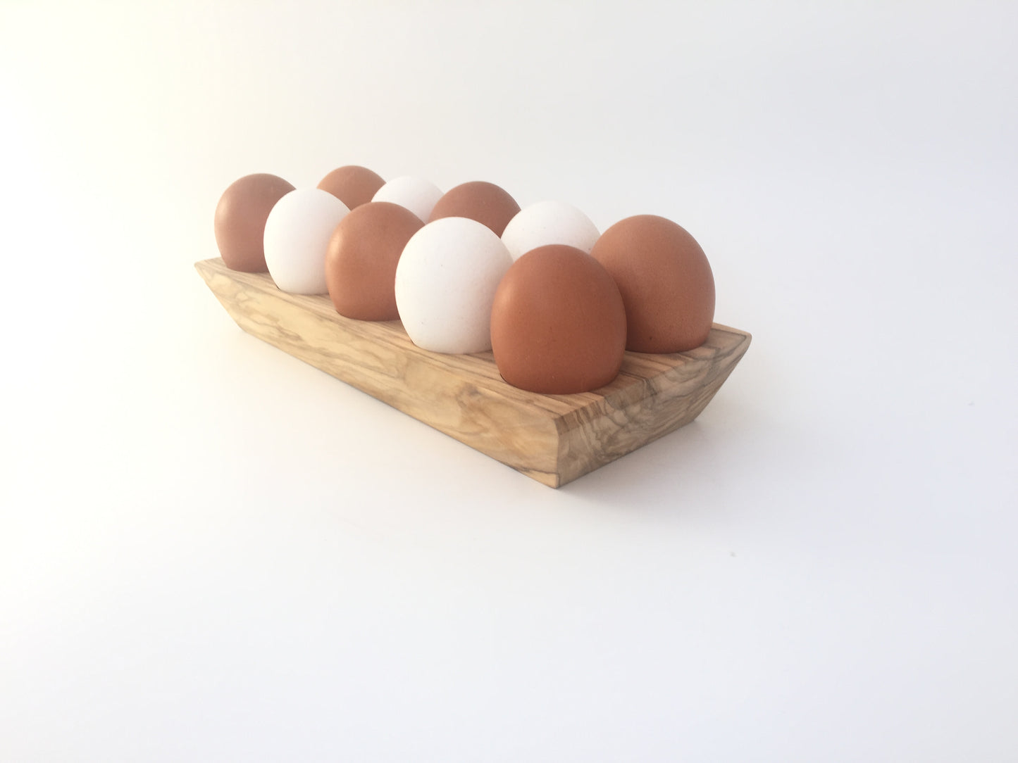 Olive Wood Egg Holder, Wooden Egg Storage Container for Refrigerator