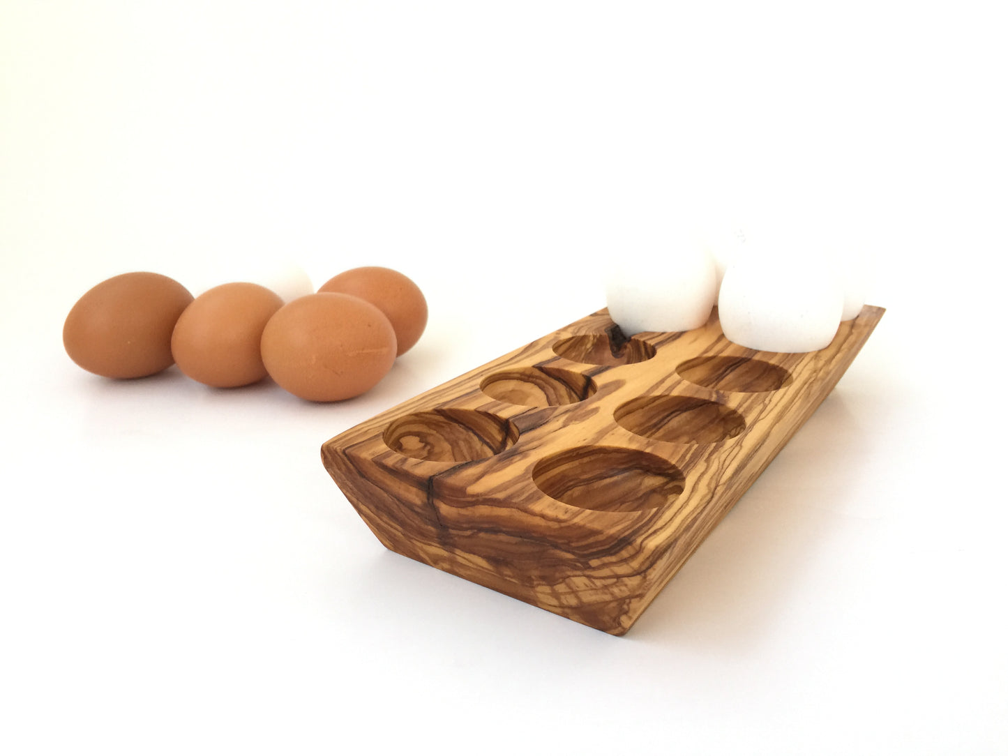 Olive Wood Egg Holder, Wooden Egg Storage Container for Refrigerator