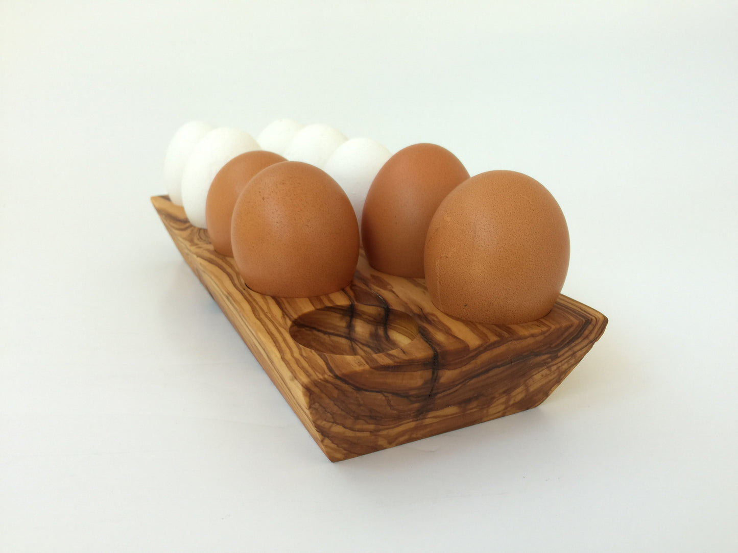 Olive Wood Egg Holder, Wooden Egg Storage Container for Refrigerator