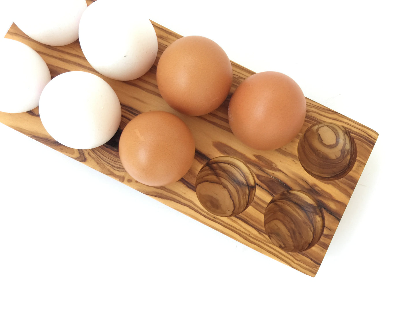 Olive Wood Egg Holder, Wooden Egg Storage Container for Refrigerator