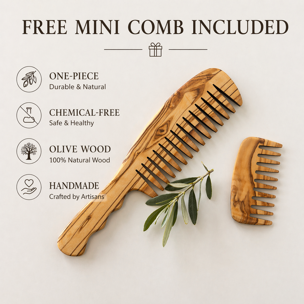 Zeytin Ağacı Geniş Dişli Tarak, El Yapımı Ahşap Saç Fırçası, Ahşap Tarak