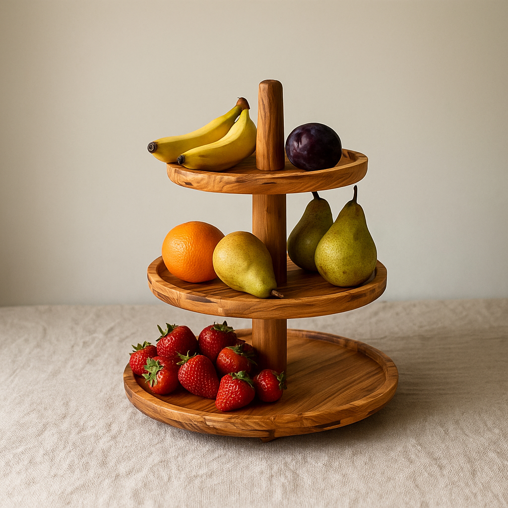 Handmade 3-Tier Olive Wood Serving Stand | Modular Dessert Tower, Cupcake & Snack Display | Natural Olive Wood Tray | Removable Shelves | Rustic Home & Wedding Decor
