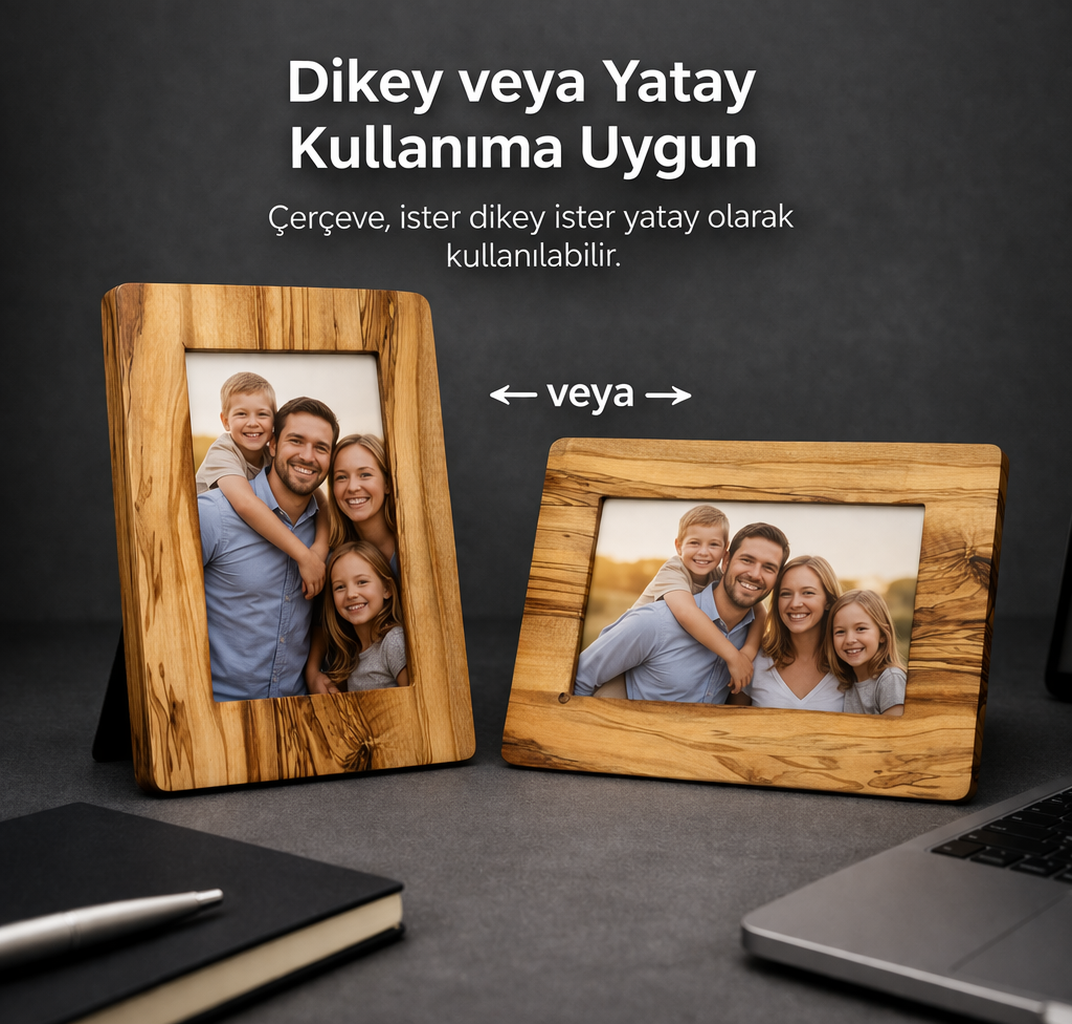 Kişiye Özel Zeytin Ağacı Fotoğraf Çerçevesi – El Yapımı, Çift Yönlü (Dikey ve Yatay)