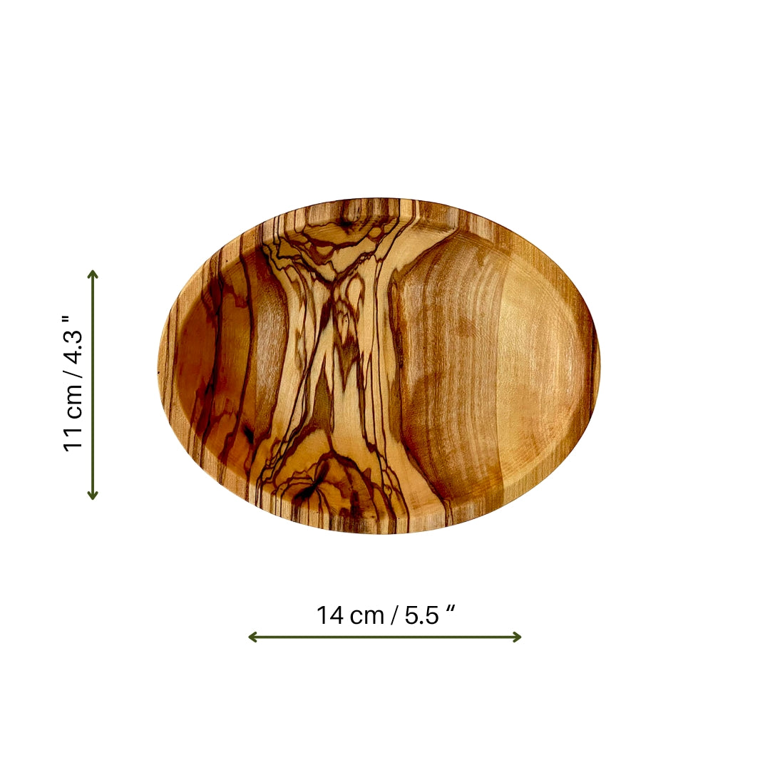 Olive Wood Elliptic Plates, Wooden Serving Plates for Fruit and Vegetables, Oval Snack Dishes