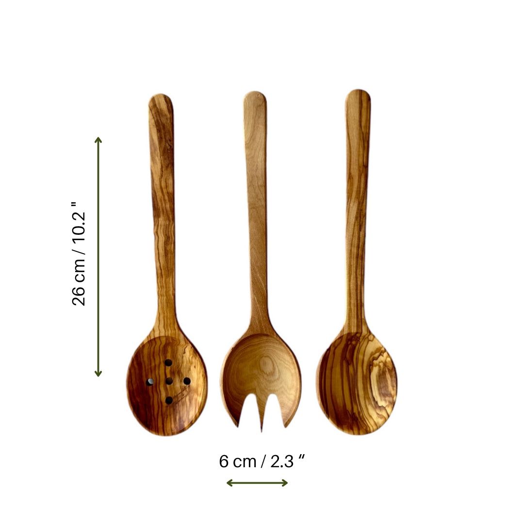 Functional and Elegant Spoon Set, Olive Wood Serving and Cooking Spoons