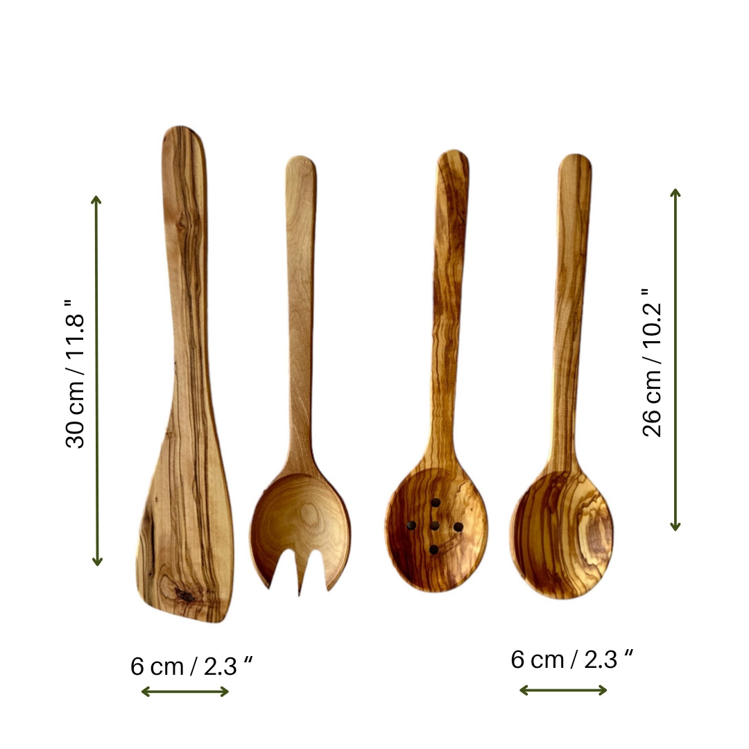 Functional and Elegant Spoon Set, Olive Wood Serving and Cooking Spoons