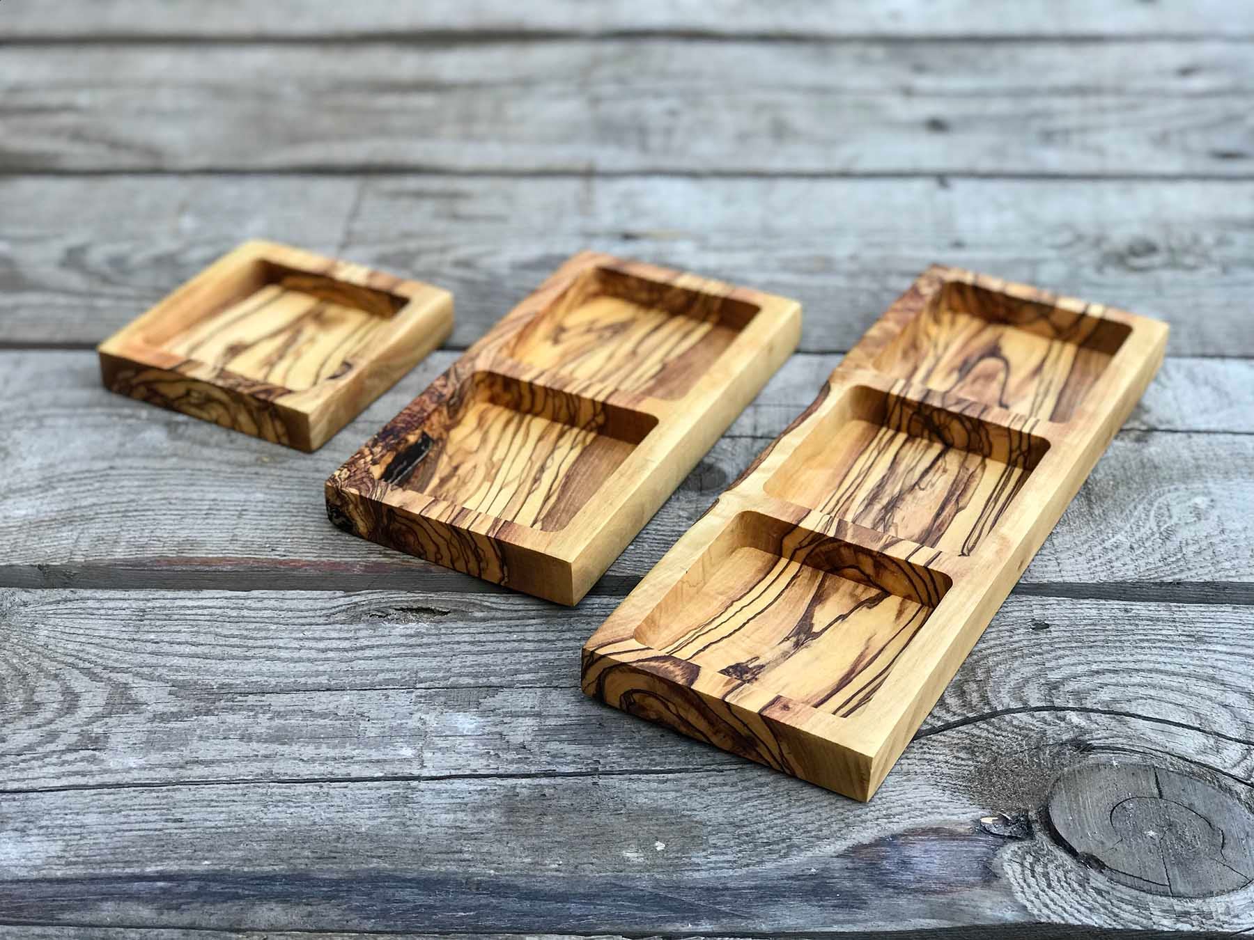 Olive Wood Square Snack Dishes, Wooden Snack Dishes