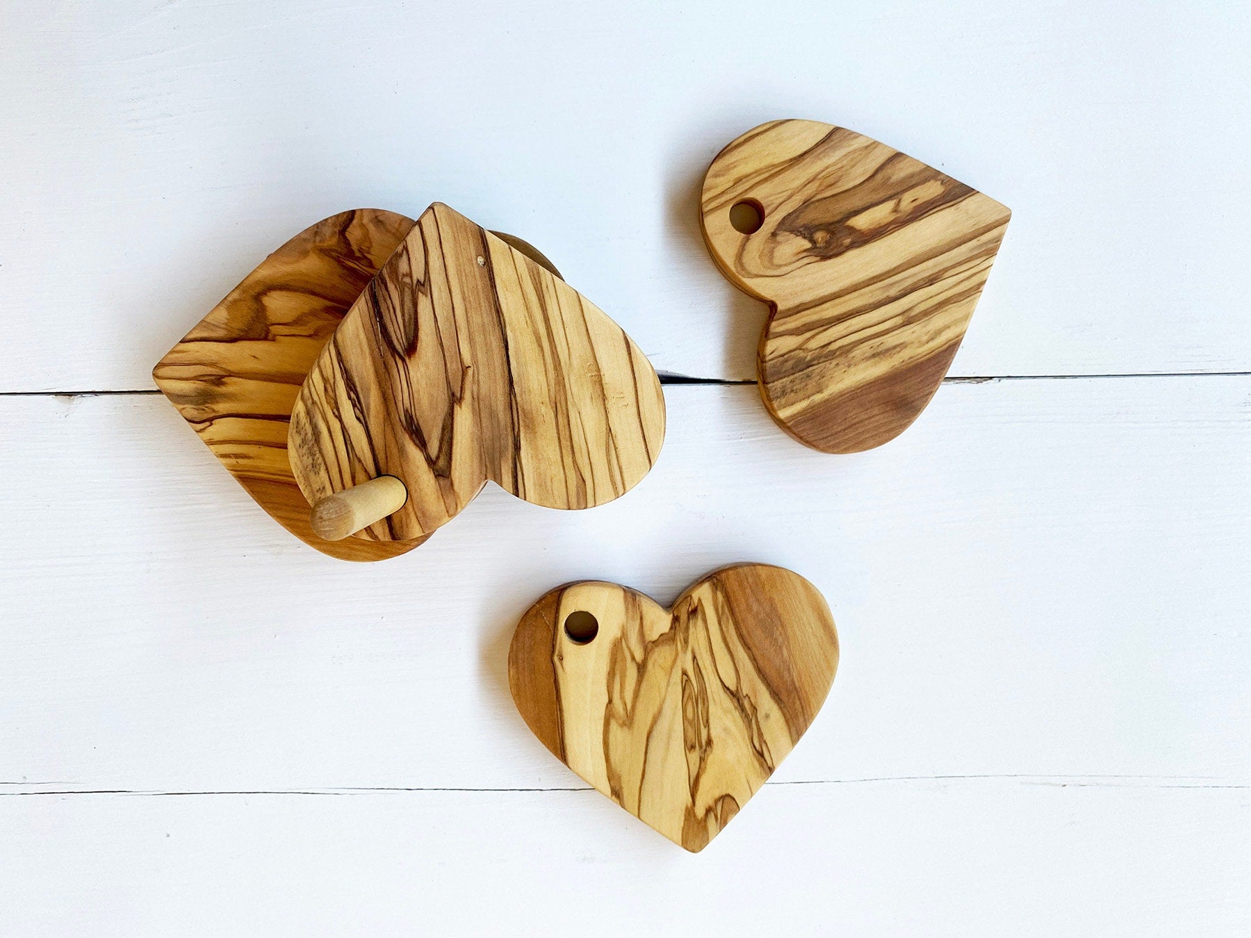 Olive Wood Heart Shape Coaster Set, Olive Wood Coasters