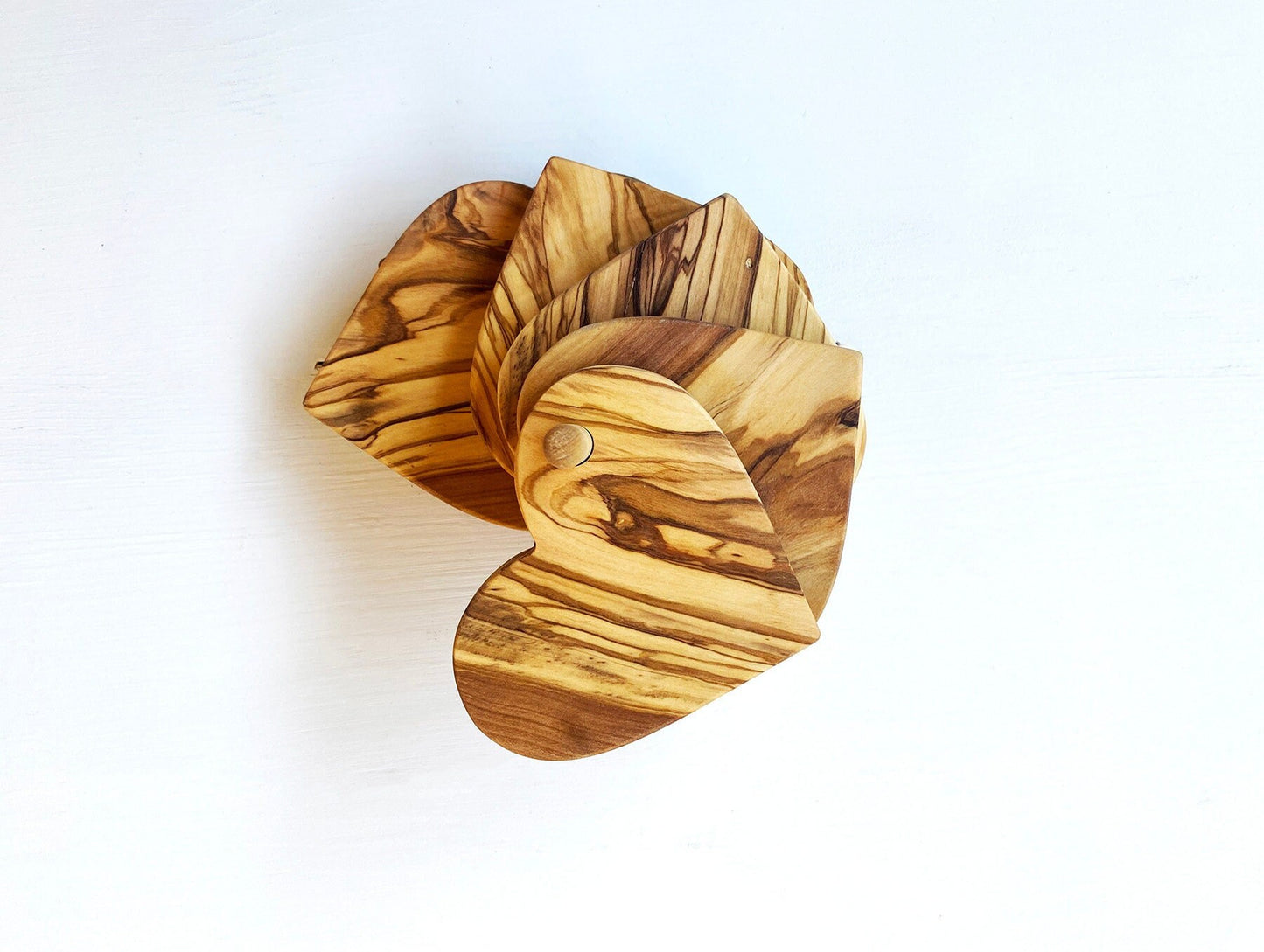 Olive Wood Heart Shape Coaster Set, Olive Wood Coasters