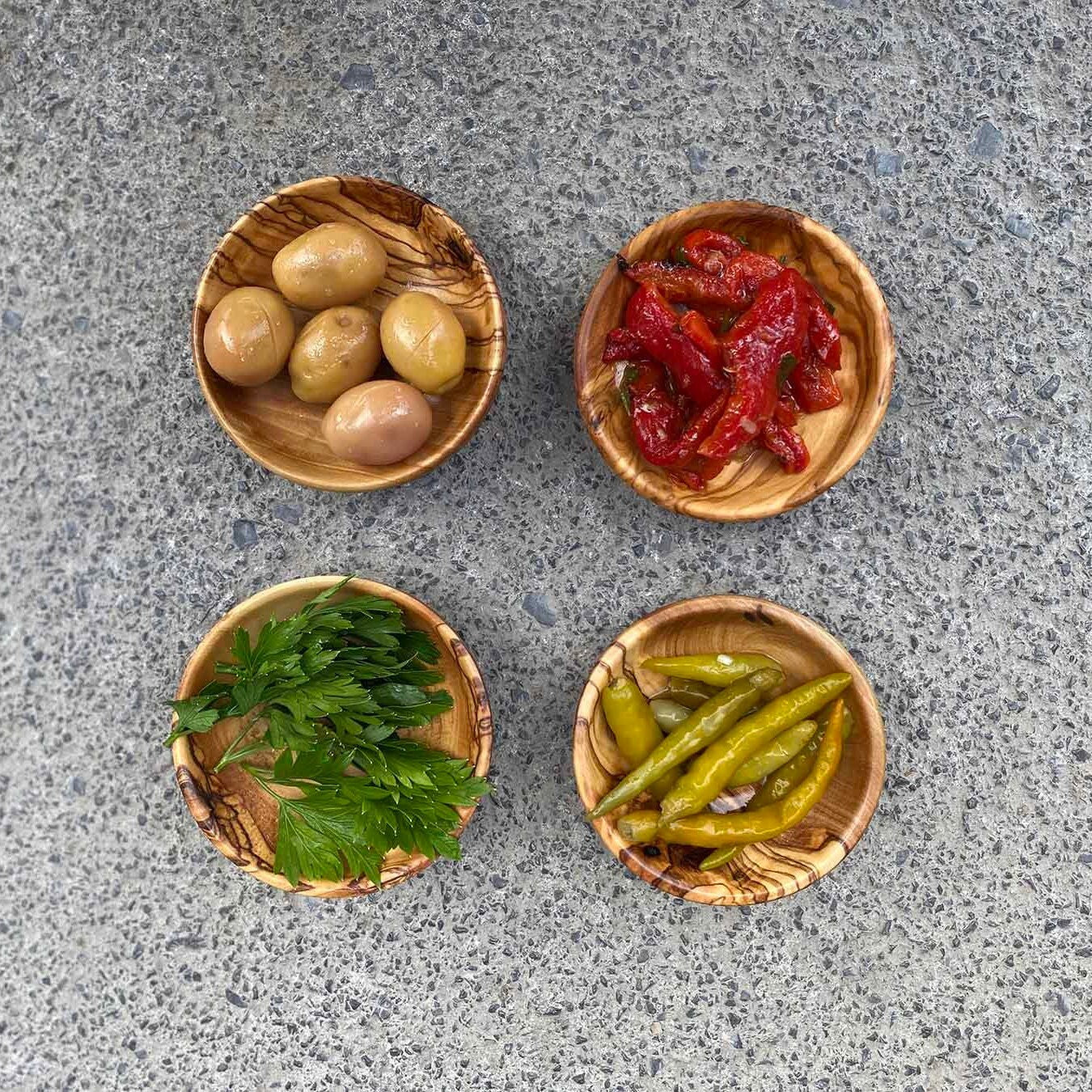 Olive Wood Sauce Bowls in Bulk, Olive Wood Mini Bowl