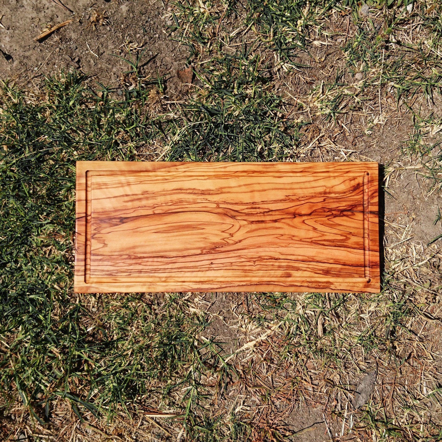 Olive Wood Cutting Board with Groove, Wooden Rectangular Steak Board