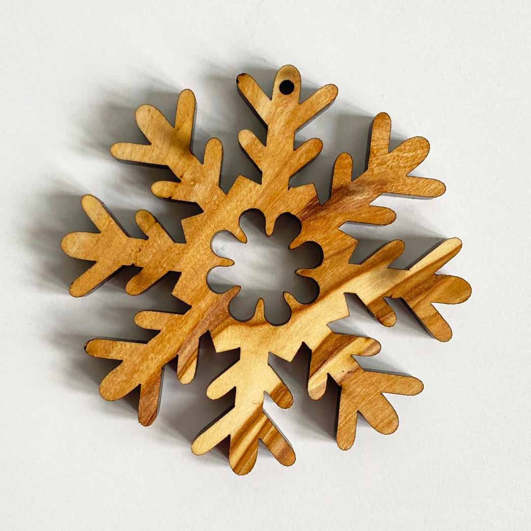 Olive Wood Snowflake Christmas Ornaments, Wooden Unique Ornaments