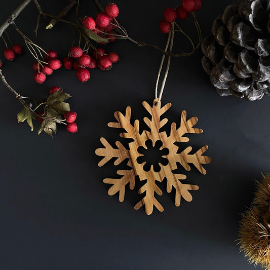 Olive Wood Snowflake Christmas Ornaments, Wooden Unique Ornaments