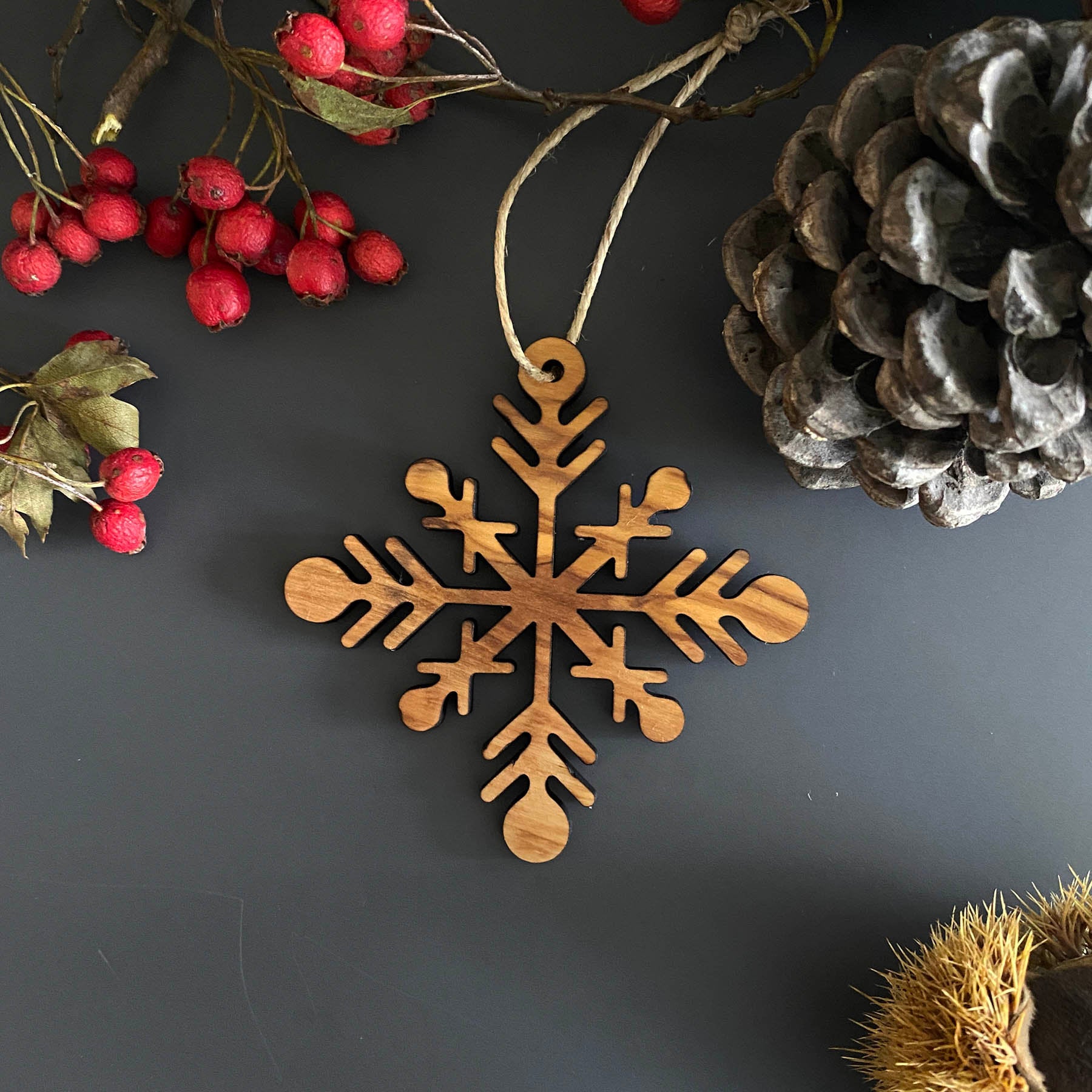 Olive Wood Snowflake Christmas Ornaments, Wooden Christmas Ornaments